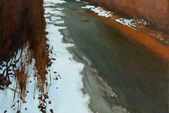 „ Kasinka Mała, z mostu, koniec zimy”, 2010 , 80 x 80 cm, olej, płótno